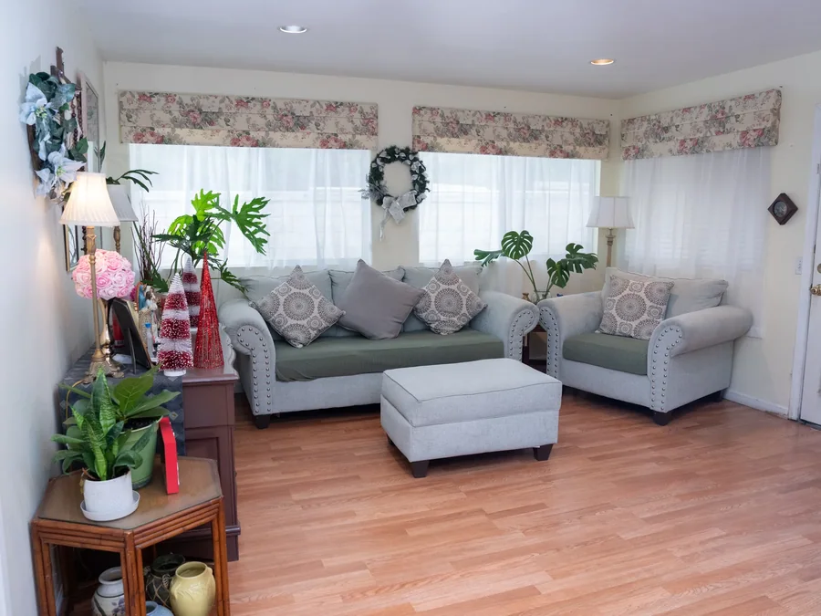 Comfortable living room with gray furniture